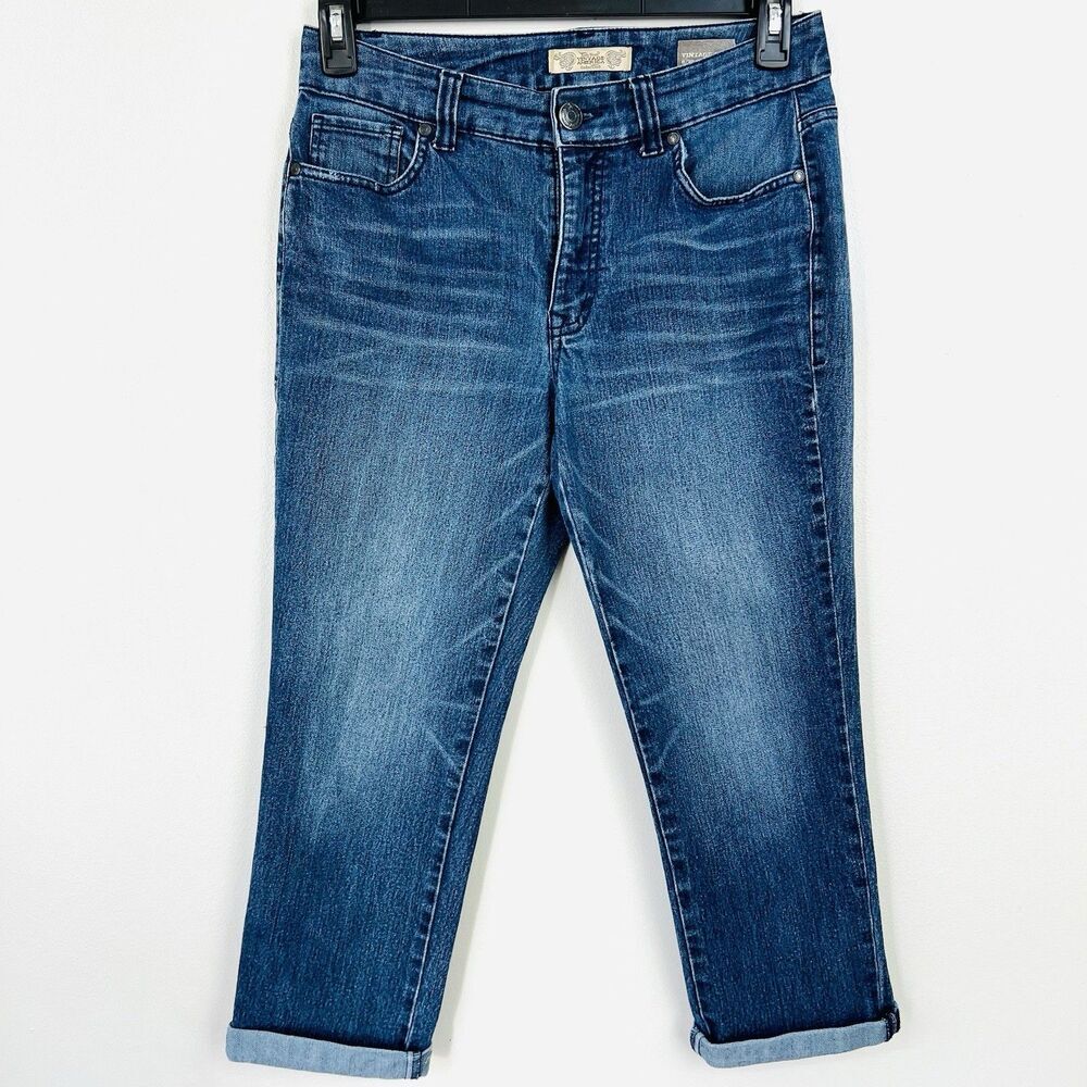 Nine West Vintage America Boho Cropped Jeans 8/29 Med Wash Embroidered Stretchy